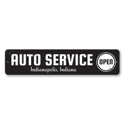 Personalized Auto Service Open Sign Custom Garage City State Location Aluminum