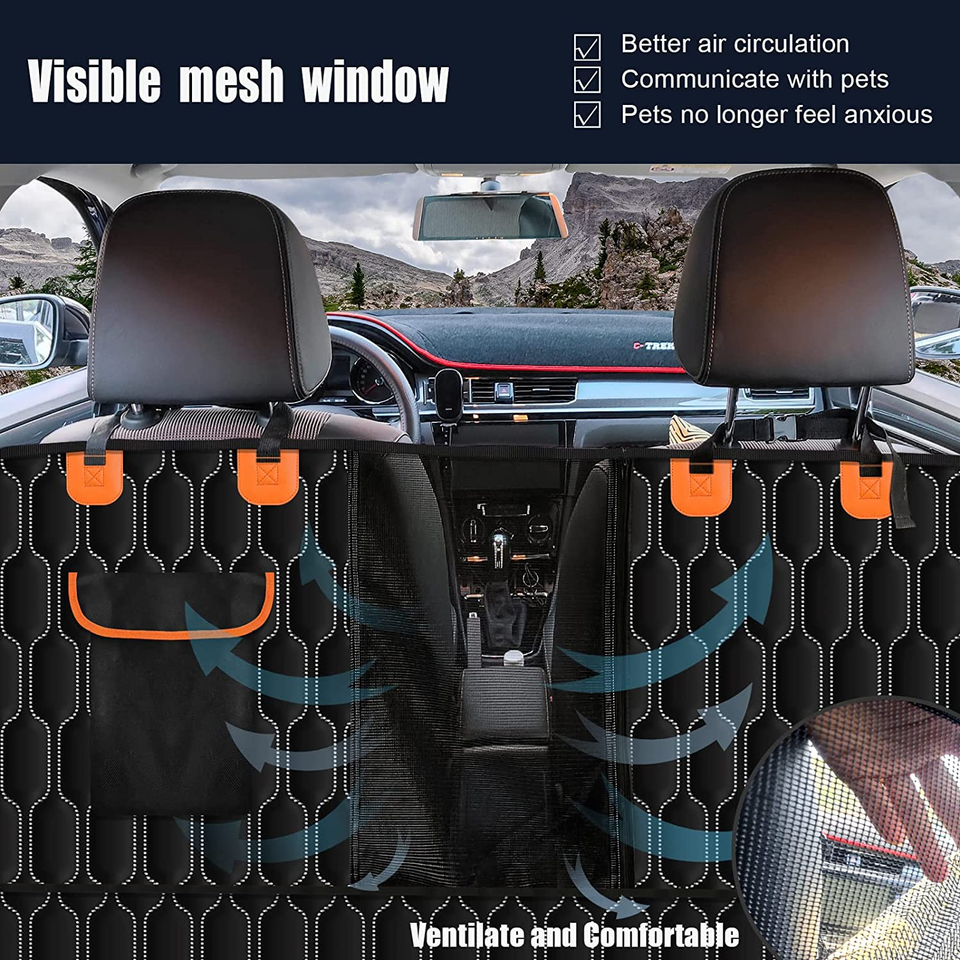 Dog Car Seat Cover for Back Seat,Waterproof with Mesh Window and