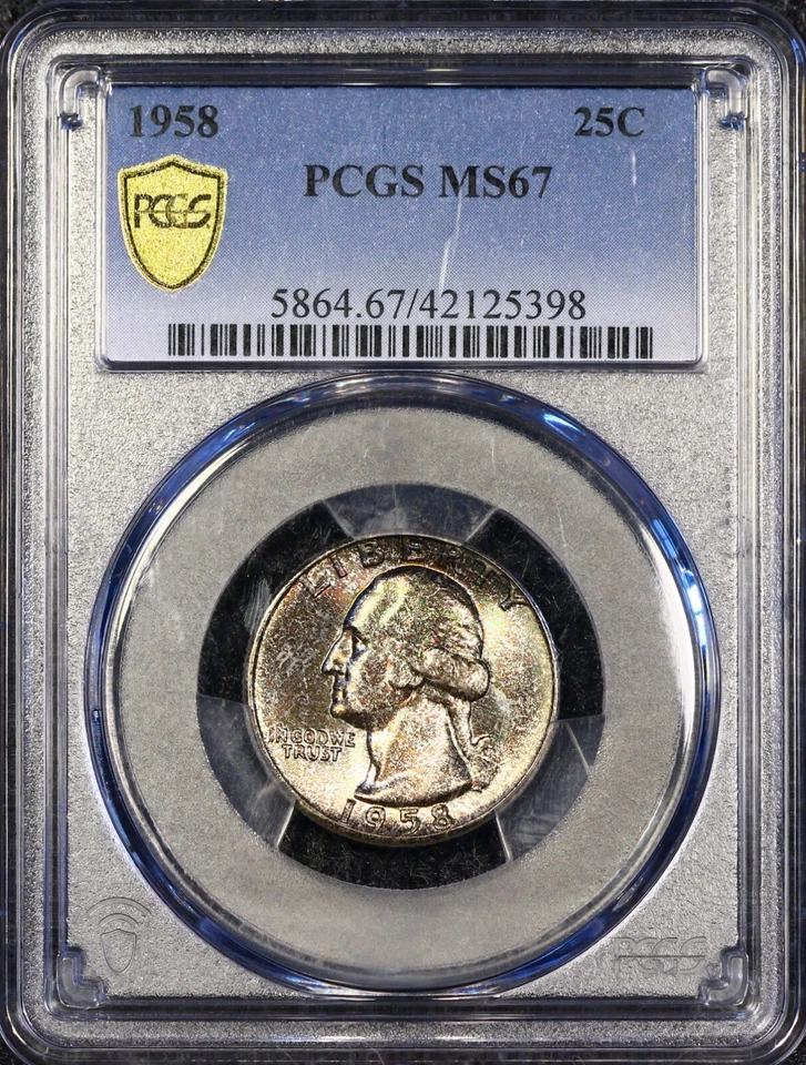 Registry Quality PCGS MS67 1958 P Washington Quarter 25c Rainbow Toned PQ Color - Image 3 of 4