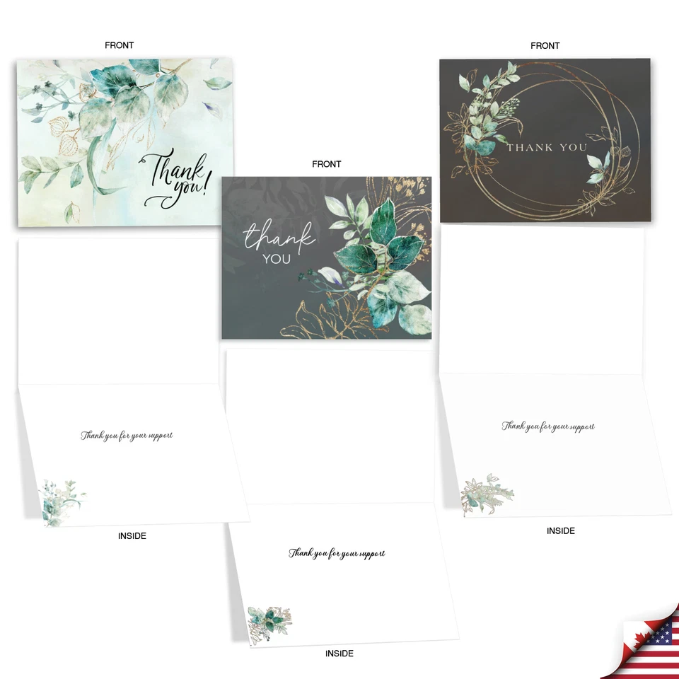 20 tarjetas de agradecimiento Asst'd Sympathy 4x5,12" con Env (10 diseños) Greenery Gratitude Foto 3 de 4