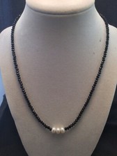 Handmade Sterling Silver Faceted Black Spinel  Freshwater Pearl Necklace 18  