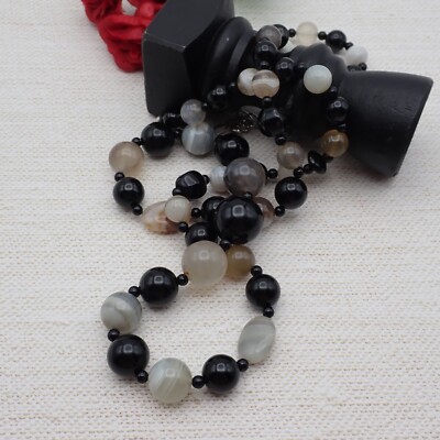 Vintage DTR Jay King Mine Black Onyx Agate Long 33'' Sterling Silver Necklace