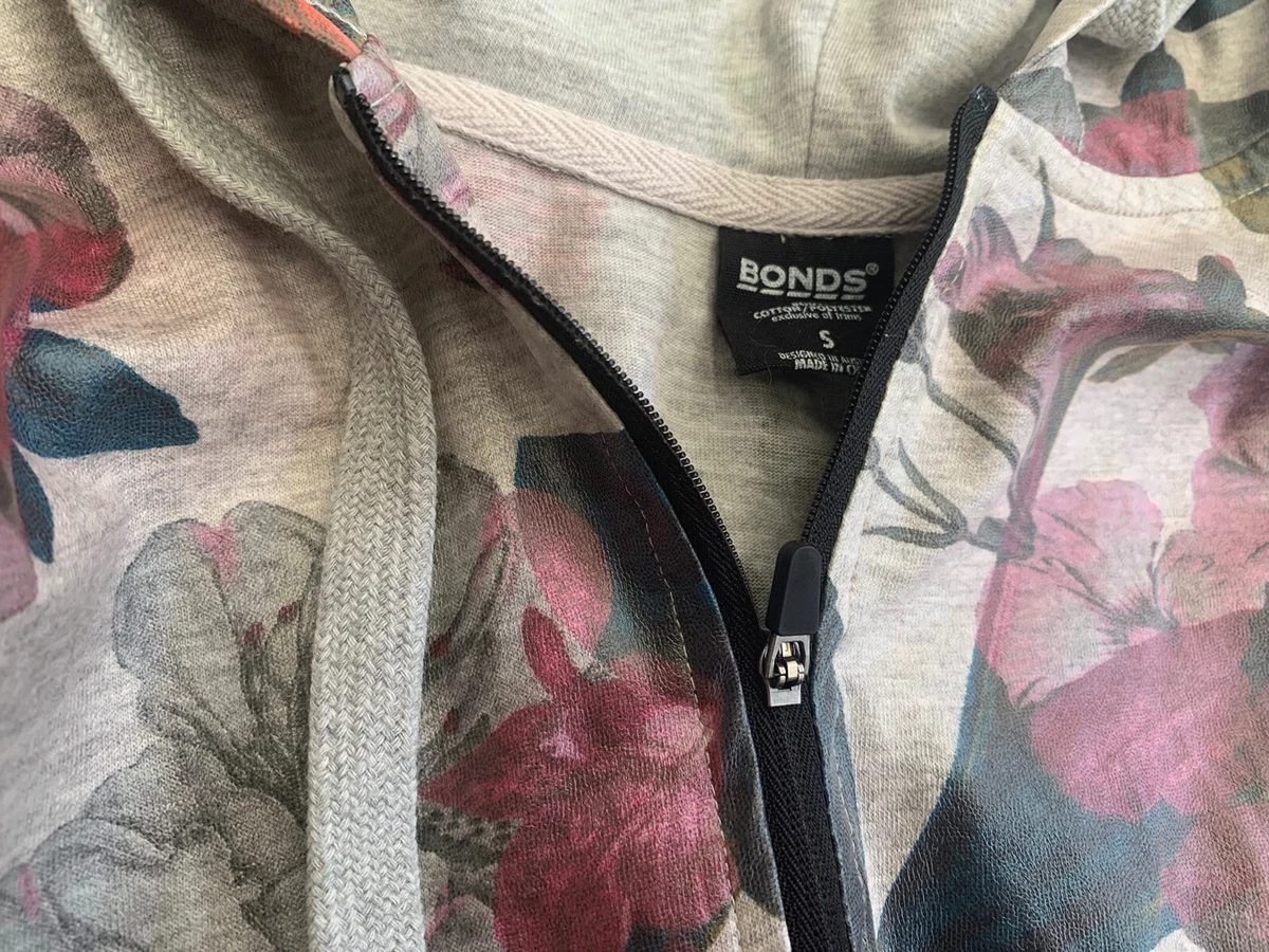 Bonds Womens Grey Floral Bomber 1 2 Zip Hoodie Jumper Jacket