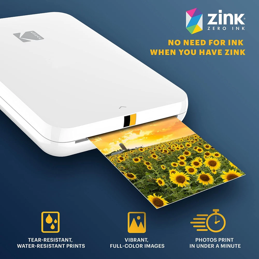 Kodak Step Slim Instant Photo Printer, 2x3” Wireless Portable Printer - White