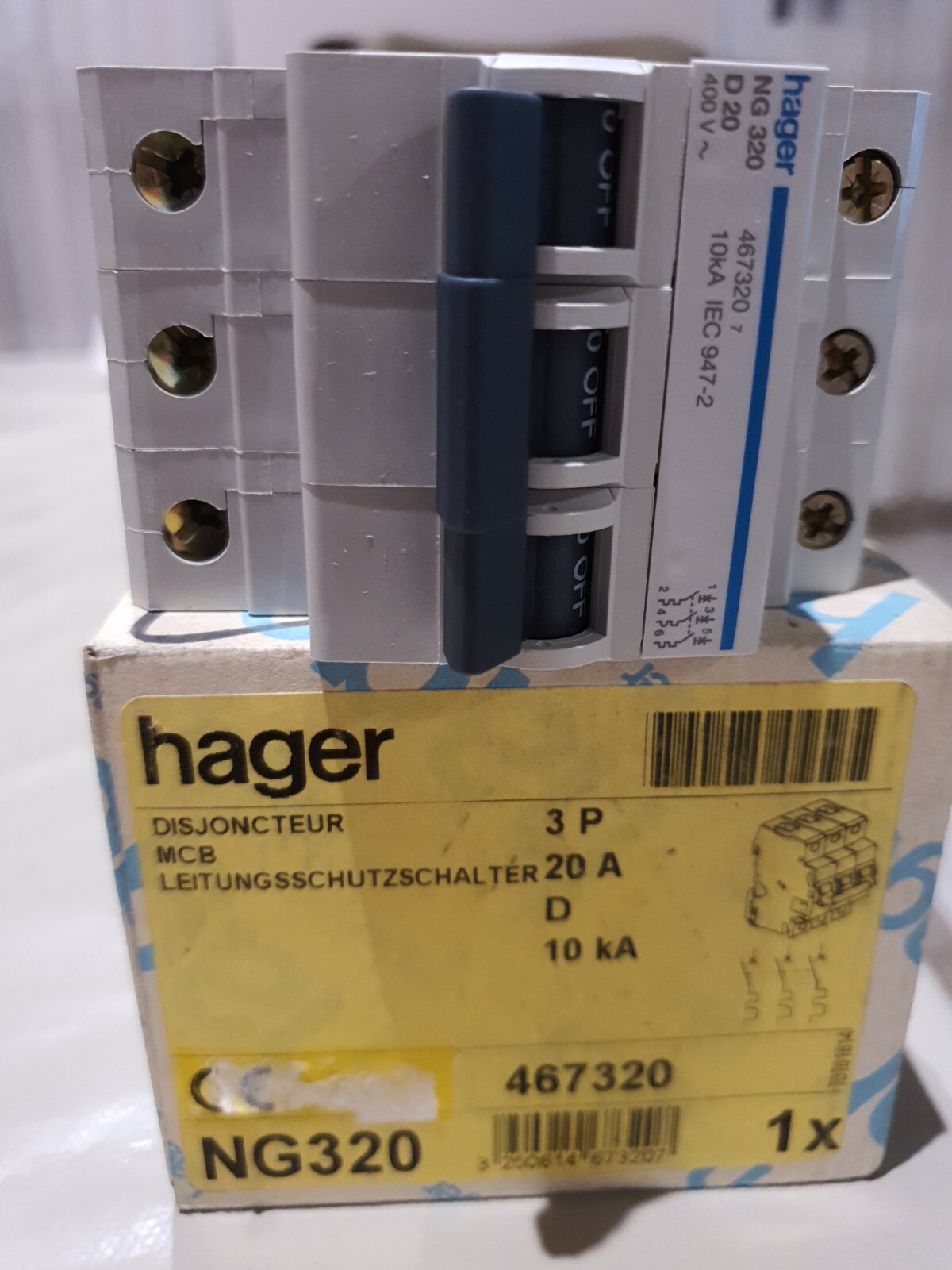 Disjoncteur 3P courbe D Hager NGN320 20A pour pompe et moteur