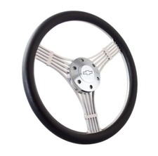 14 Inch Polished Steering Wheel Banjo Style Black Grip Chevy Horn Adapter Set 14 Inch Polished Steering Wheel Banjo Style Black Grip Chevy Horn Adapter Set