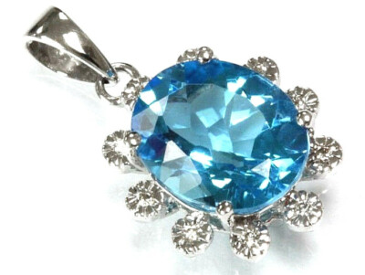 4,35 ctw natürlicher Blautopas & Diamant massiver 14k Weißgold Blume Tropfen Anhänger