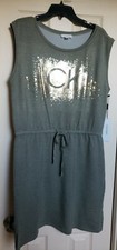 Calvin Klein Women's BIG GOLD LOGO Dress HEATHER OLIVE (Size LARGE) NWT MSRP $49