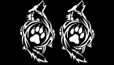 Tribal Wolf Howling Paw TWO PACK 6" White Vinyl Decal Car Laptop Tablet Window