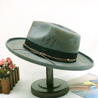 Imitation Faded Distressed Rustic Patina Stained Hobo Jazz Musician Fedora Hat