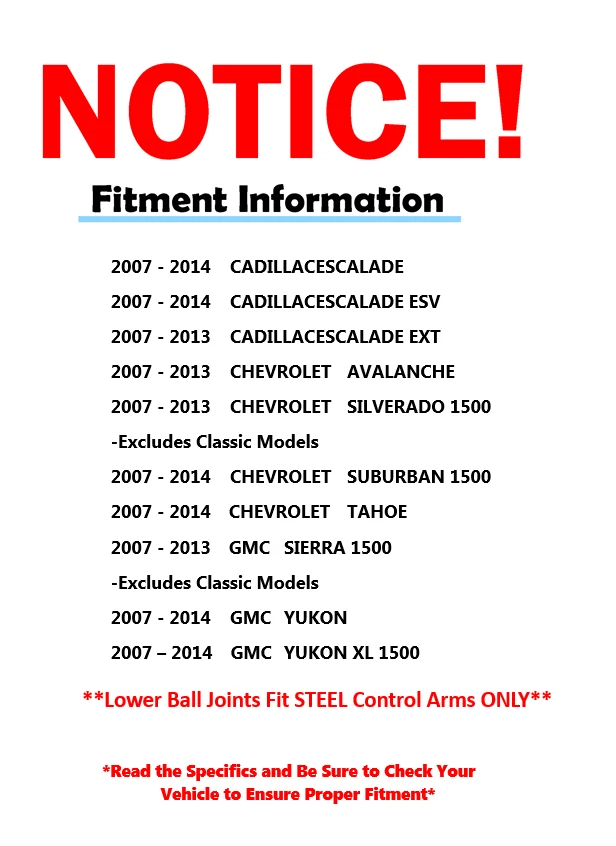 Brazos de control superiores delanteros barras estabilizadoras 12 piezas para Silverado Sierra Yukon XL 1500 Tahoe Foto 3 de 4