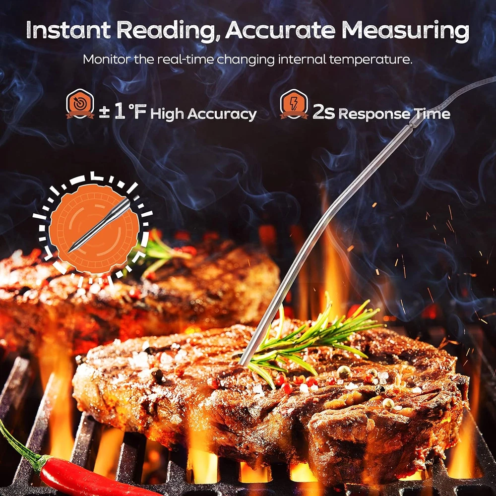Meat Thermometer, with Long Probe, Digital Meat Thermometer with Large Touchscre
