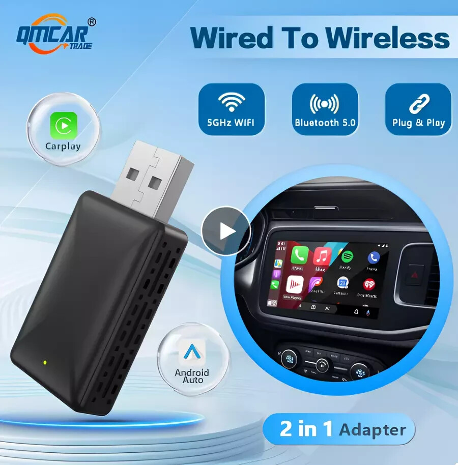 Adattatore 2in1 Cablato a Wireless CarPlay Android Auto per Stereo per Auto - Immagine 1