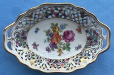 Schumann Bavaria Chateau Dresden Flowers 6.5" Oval Reticulated Bowl Pierced