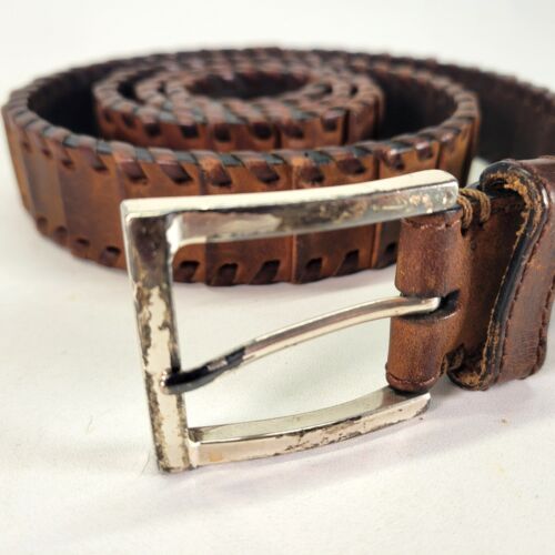 Orvis Leather Belt 46 Buckstitched Chain Brown Distressed 79TP - Picture 6 of 15