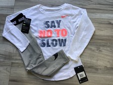 Girls Nike Long Sleeve Say No To Slow Tshirt Gray Leggings Size 6 NWT