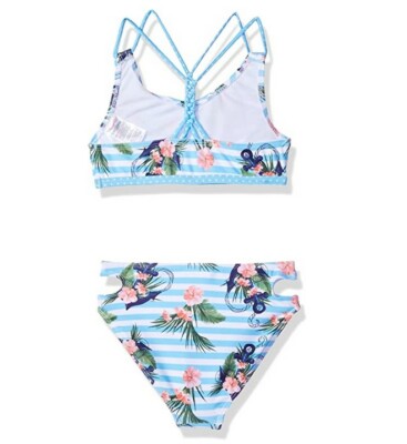 Jantzen Girls Kids Swim Two Piece Floral/Stripe Swimsuit Set Multi