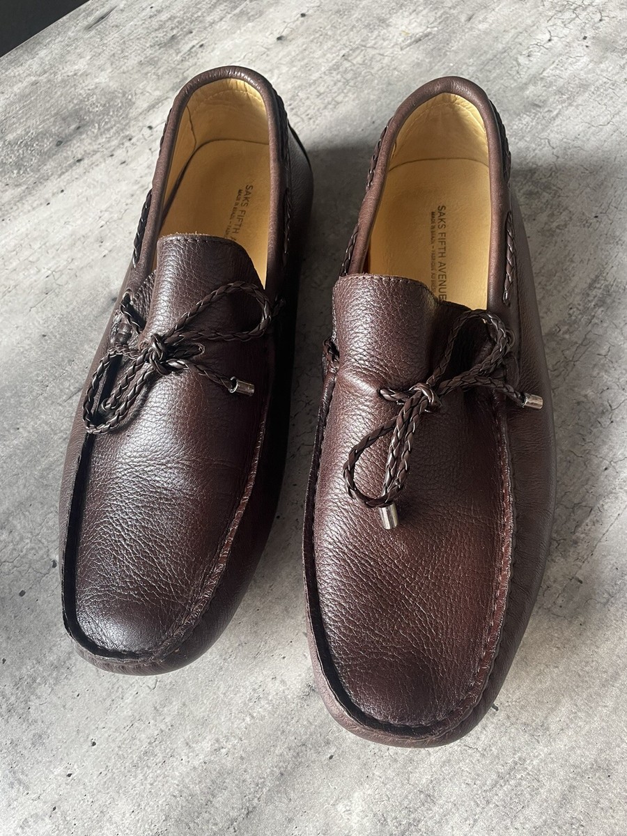 saks fifth avenue mens Loafers Brown Leather Sz 10 Us/eu 43  display picture 1