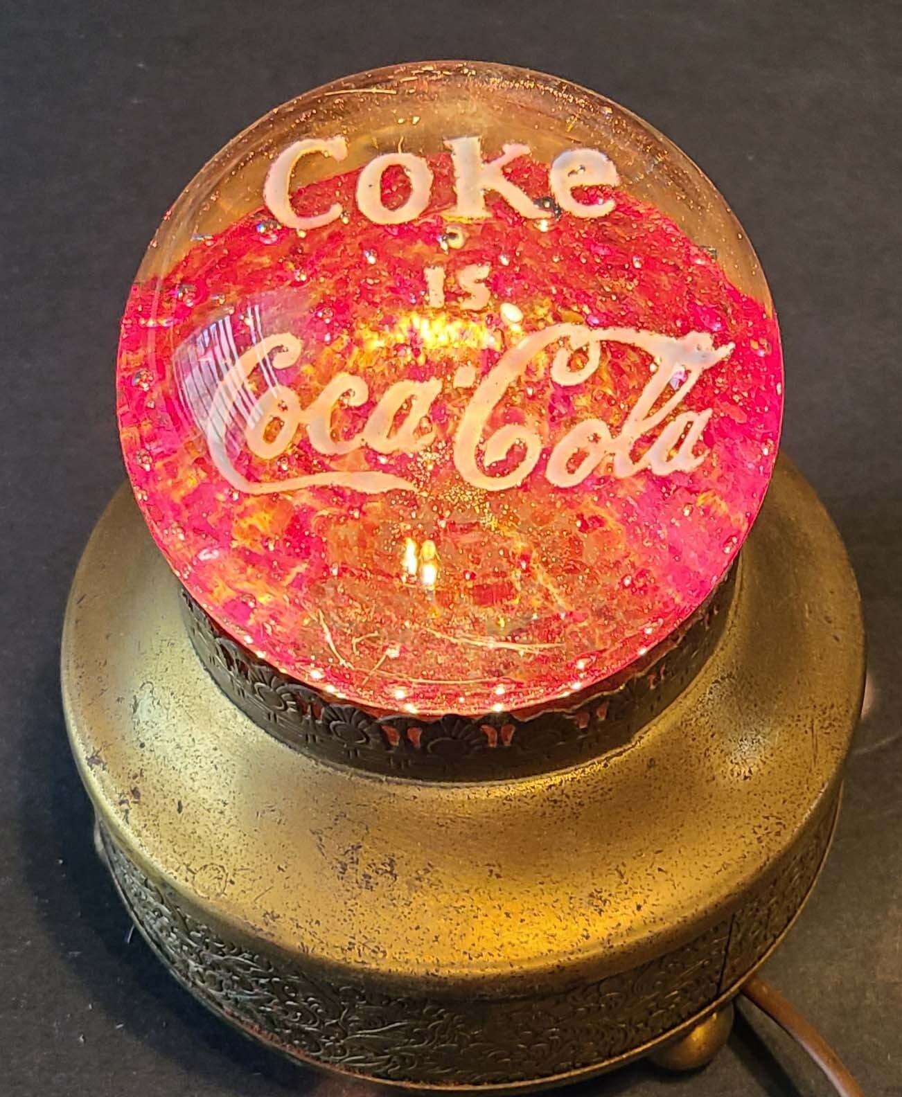 Vintage Original Large Glass Paperweight Coke is Coca Cola W/ Custom Light!!!