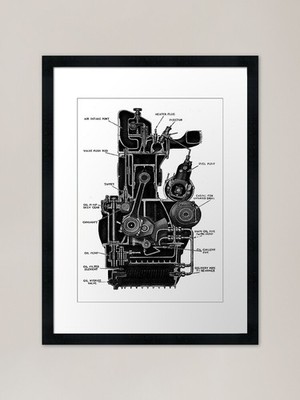 Motorblock Querschnitt, mechanisch gerahmtes Wandbild Poster Leinwanddruck Bild