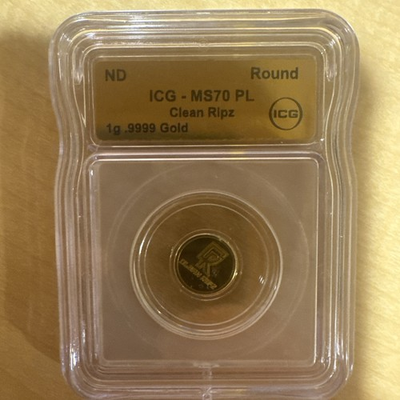 #ad #ad 1g Clean Ripz Gold Round ICG MS70 PL .9999 Fine Gold Micro Round Rare $149.99