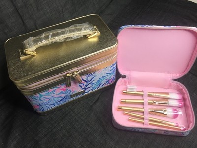Lilly Pulitzer Kosmetikkoffer & Make-Up Pinsel Set. Kaleidoskop Koralle. Neu