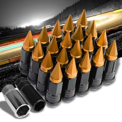Orange M12x1.50 Open/Close Acorn Lock+Hex Spike Cap 16x Lug Nuts+4 Lock Nuts