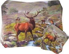 STAG  PLACEMAT COASTER SET 4x Stag DINNER MAT AND 4x DRINK MAT SET