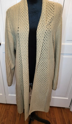 Tan Shawl Collar Duster Cardigan Crochet Trim 1 X Boho Cozy Minimalist Spring