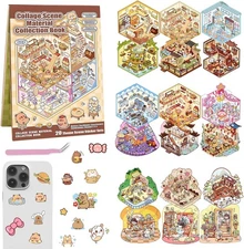 20 Sets 3D Sticker Scenes, Miniature House Book for Sticker Therapy, Cute Cartoo