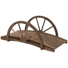 3.3ft Wooden Garden Bridge with Half-Wheel Railings,
