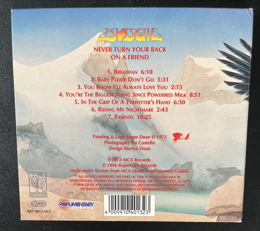 BUDGIE NEVER TURN YOUR BACK ON A FRIEND CD 1996 DIGIPAK GERMAN