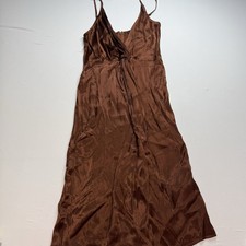 Forever 21 Dress Womens M Medium Brown Sleeveless Ribbed Midi V Neck
