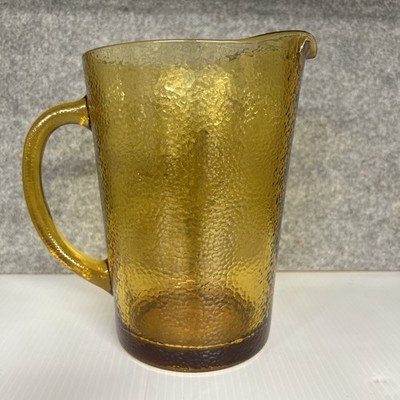 VTG Pitcher  1970 s  Yellow, Amber, Glass, Harvest Gold, Ripple Dipple Textured