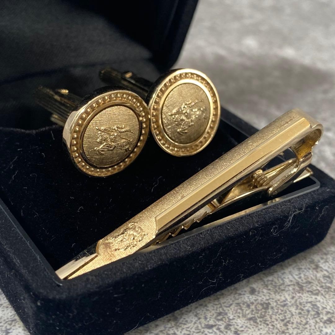 Burberry Knights Cufflinks Tie Clip Set Vintage Fashion Accessories Auth thumbnail 2