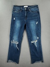 Vervet Jeans Womens 29 North End High Rise Crop Straight Dark Wash Faded Ripped