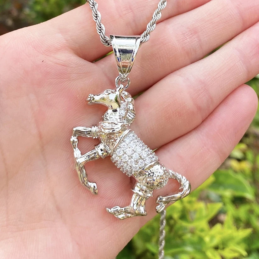 Colar pingente 5AAA+ CZ Ice Out Hop quadril bling cavalo folheado a ouro real 14k - Imagem 4 de 4
