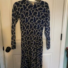 Michael Kors Paisley Print Long Sleeve Midi Dress Blue Size S