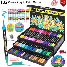 132 Colors Acrylic Paint Markers Pens Set,66 Pack Brush Acrylic Paint Markers Fo