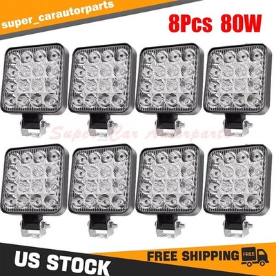 8x 80W LED Work Light Truck OffRoad Tractor Flood Lights 12V Square 4 Inch