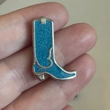 Vintage Turquoise Chip Inlay Cowboy Boot Spur Enamel Lapel Pin Tie Tack  Brooch