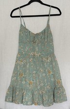 NWT Windsor Babydoll Dress Sage Green Floral Adjustable Straps Ruffle Skirt M