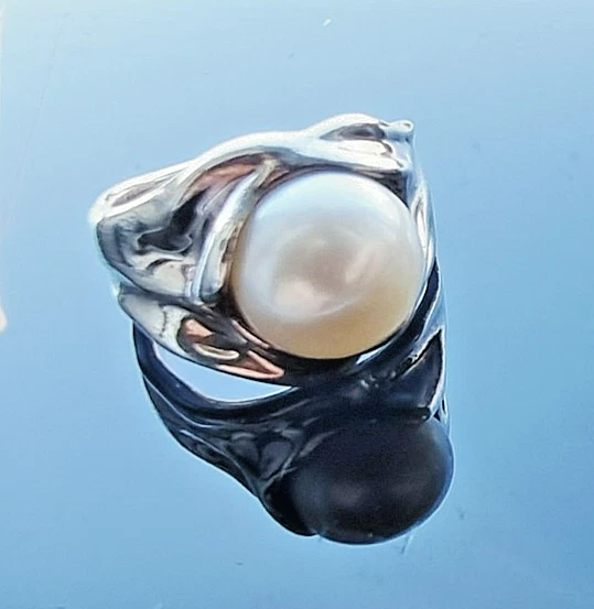 HG ISRAEL DISEÑADOR PLATA DE LEY 925 NATURAL 9,8 mm. ANILLO PERLA TALLA 5.5 Foto 4 de 4