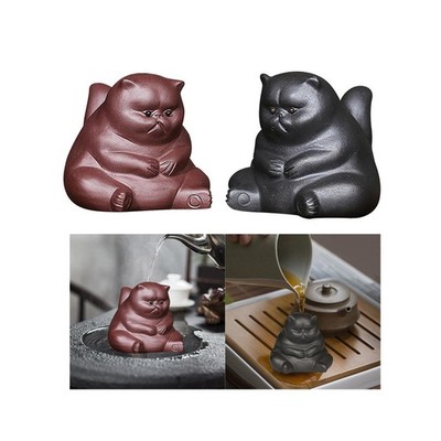 Mini Katzenstatue, Skulptur, Geschenk für Tee, Miniaturfiguren, Lila Ton,