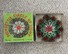 Poinsettia Circle of Light - Vtg Holiday Decoration for Window or Door Read 7"
