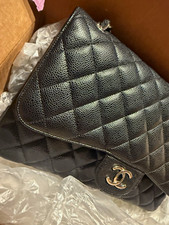 CHANEL Classic Flap Double Flap Black Quilted Chain Shoulder Bag, Card COA