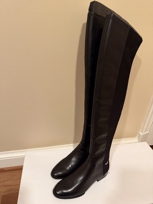 Calvin Klein Over The Knee Black Windy Smooth Neoprene Leather Boots 7.5 New