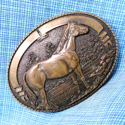 Western Horse Trophy Belt Buckle Brass Signed R Henderson Vtg Tony Lama  .NOX125