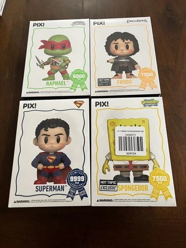 Thrilljoy PIX Rapheal, Sponge Bob, Frodo, Superman  SEALED lot of 4 FULLY SEALED