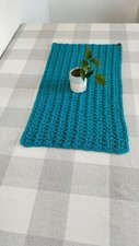 Handmade Blue Crochet Table Runner 40 x 74 Cm Polyester Yarn Table Decor Home